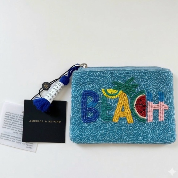 America & Beyond Handbags - America & Beyond Beaded "BEACH" Coin Pouch - Tropical Fruit Tassel
